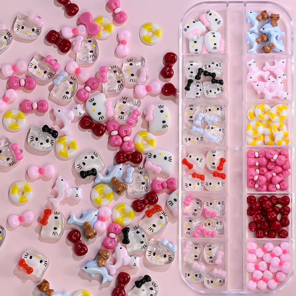Hello Kitty Nail Charms – 12 Grids Hawaii Black Skin Summer Vibe - Image 15