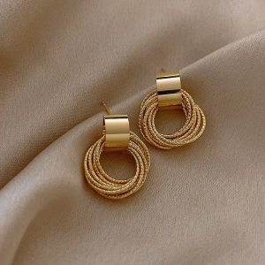Retro Metal Gold Color Multiple Small Circle Stud Earrings 