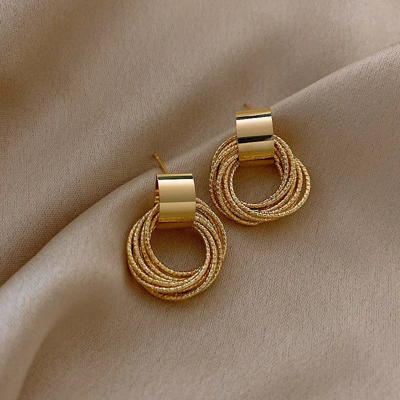 Retro Metal Gold Color Multiple Small Circle Stud Earrings 