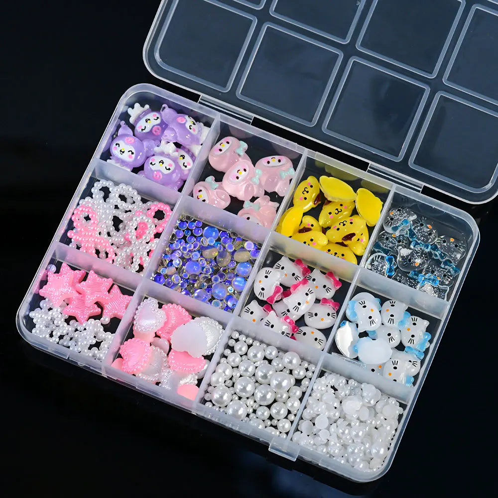 Hello Kitty Nail Charms – 12 Grids Hawaii Black Skin Summer Vibe - Image 20