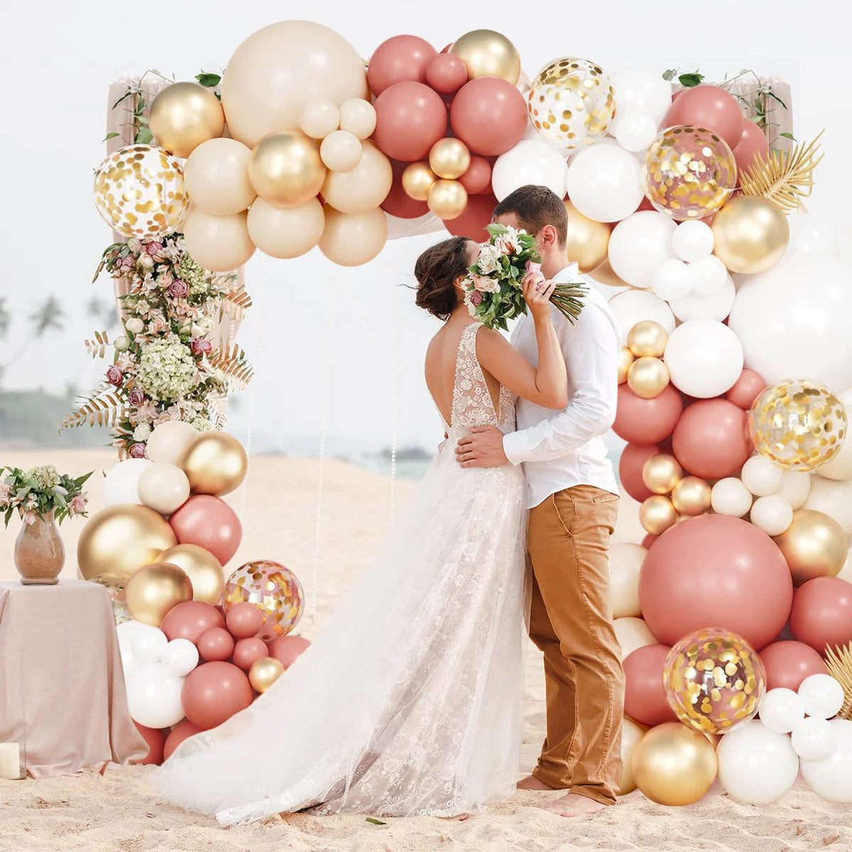 Retro Pink White Gold Balloon Garland Arch Kit - Image 5