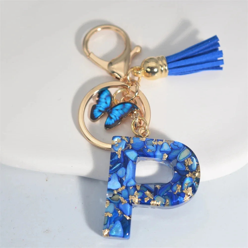 Blue Glazed A-Z Initial Keychain with Butterfly Tassel Pendant – Fashion Gift - Image 14
