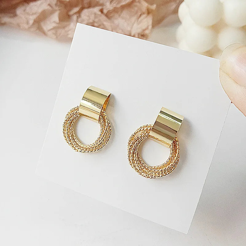 Retro Metal Gold Color Multiple Small Circle Stud Earrings  - Image 3