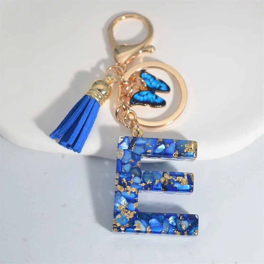 Blue Glazed A-Z Initial Keychain with Butterfly Tassel Pendant – Fashion Gift - Image 18