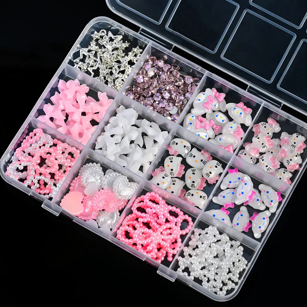 Hello Kitty Nail Charms – 12 Grids Hawaii Black Skin Summer Vibe - Image 21