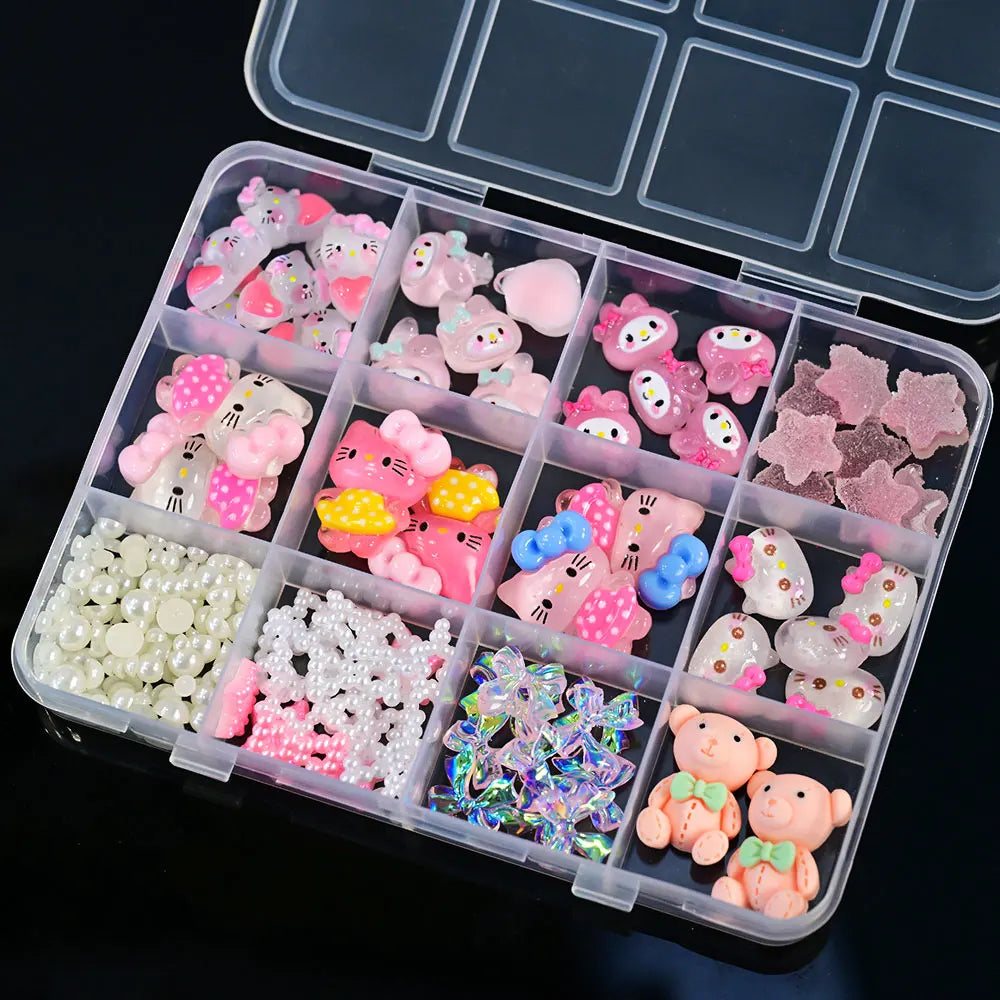 Hello Kitty Nail Charms – 12 Grids Hawaii Black Skin Summer Vibe - Image 35