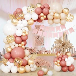 Retro Pink White Gold Balloon Garland Arch Kit