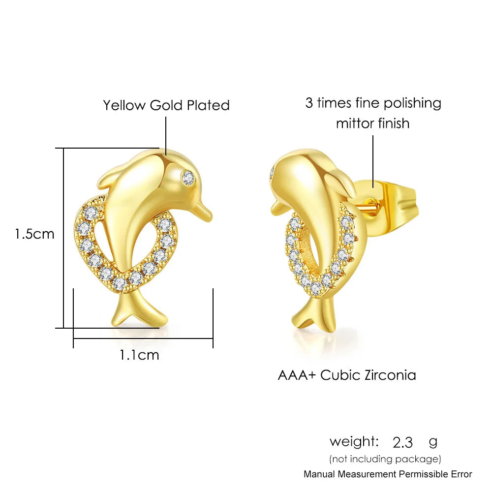 Adorable Dolphin Stud Earrings – Kawaii Gold Heart Jewelry - Image 6