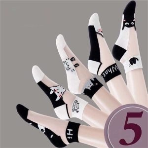 Dreamlikelin Summer Socks – Breathable Cat-Themed Silk Socks for Women