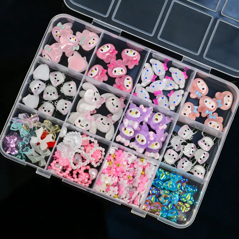 Hello Kitty Nail Charms – 12 Grids Hawaii Black Skin Summer Vibe - Image 39