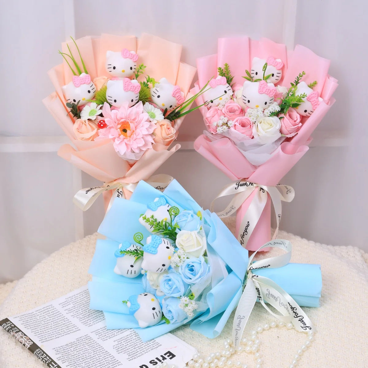 Kawaii Hello Kitty Cat Dolls with Artificial Flowers – Perfect Gift Bouquets - Image 2