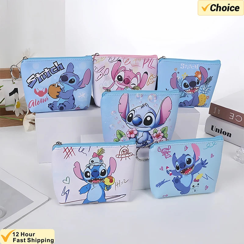 Disney Stitch Mini Coin Purse – Cute Anime PU Key Case for Kids