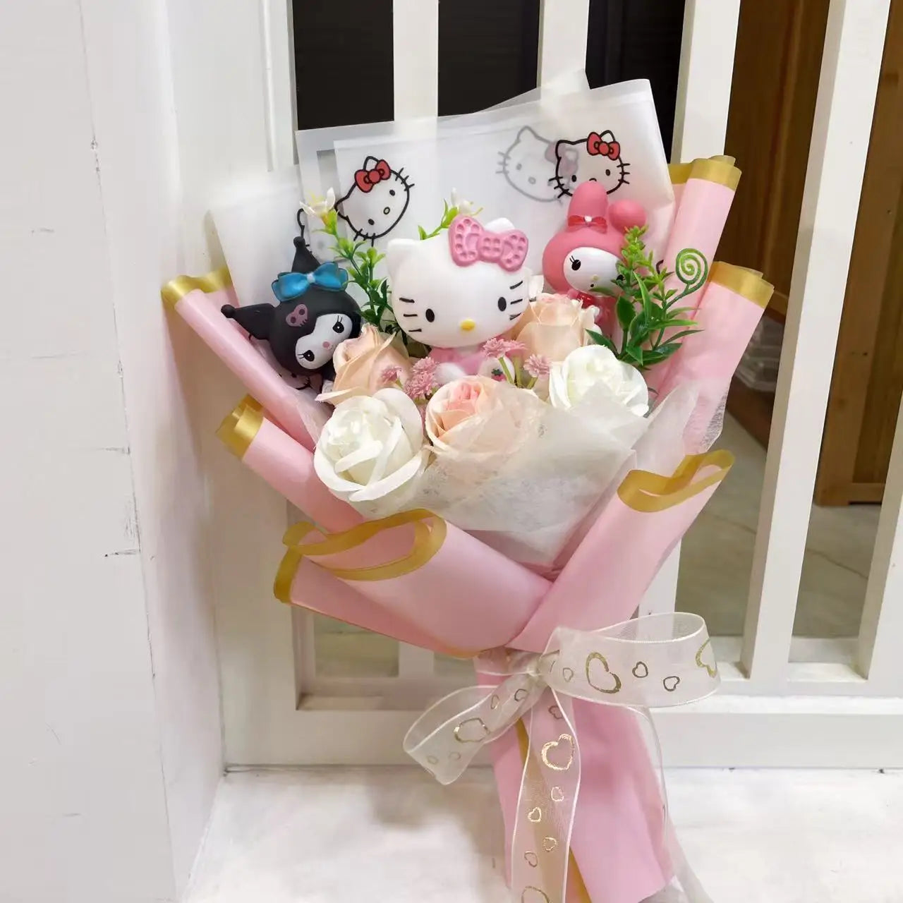 Kawaii Hello Kitty Cat Dolls with Artificial Flowers – Perfect Gift Bouquets - Image 38