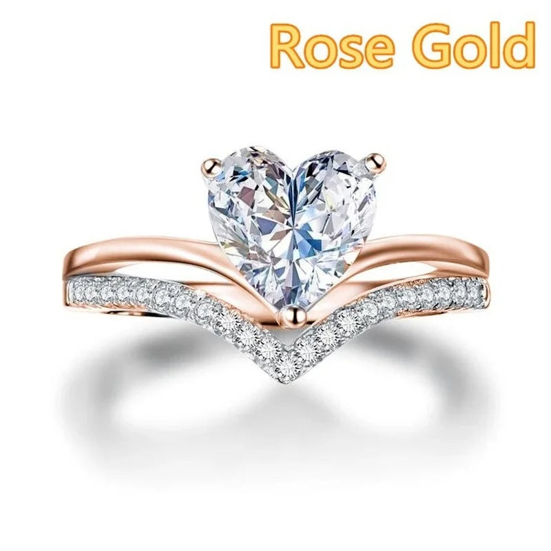 Delicate Silver Color White Zircon Stones Heart Rings for Women - Image 5