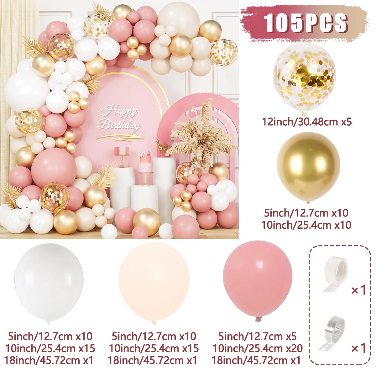 Retro Pink White Gold Balloon Garland Arch Kit - Image 7