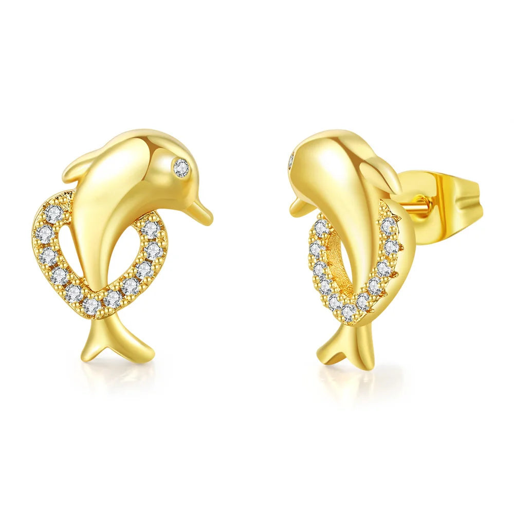 Adorable Dolphin Stud Earrings – Kawaii Gold Heart Jewelry - Image 7
