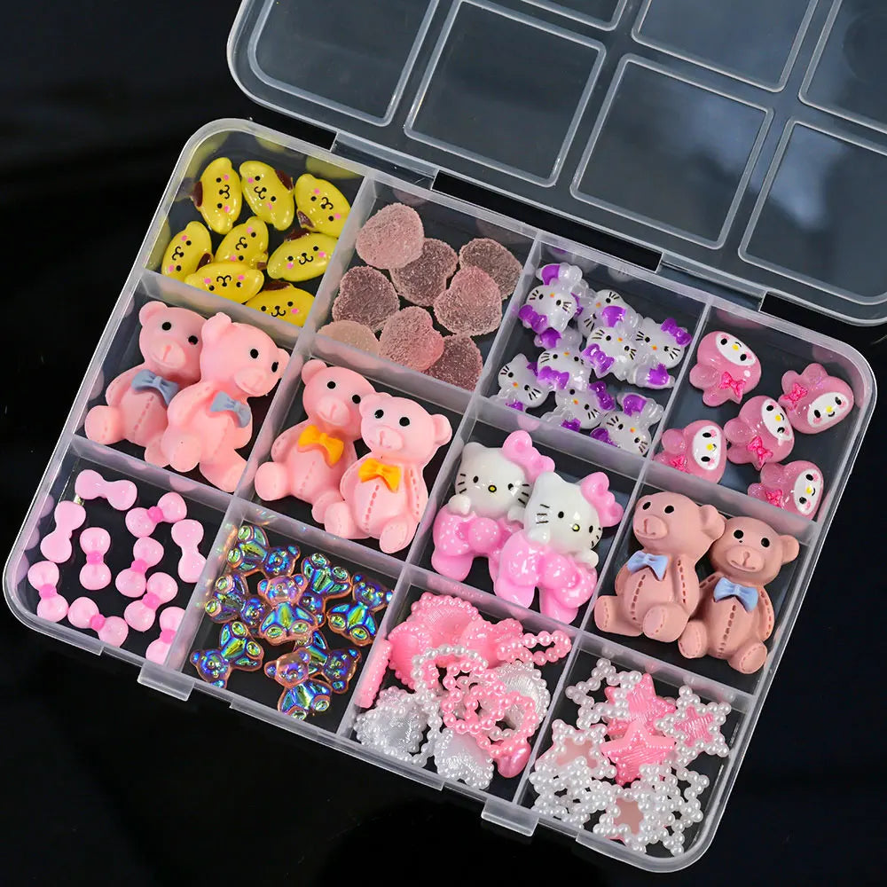 Hello Kitty Nail Charms – 12 Grids Hawaii Black Skin Summer Vibe - Image 49