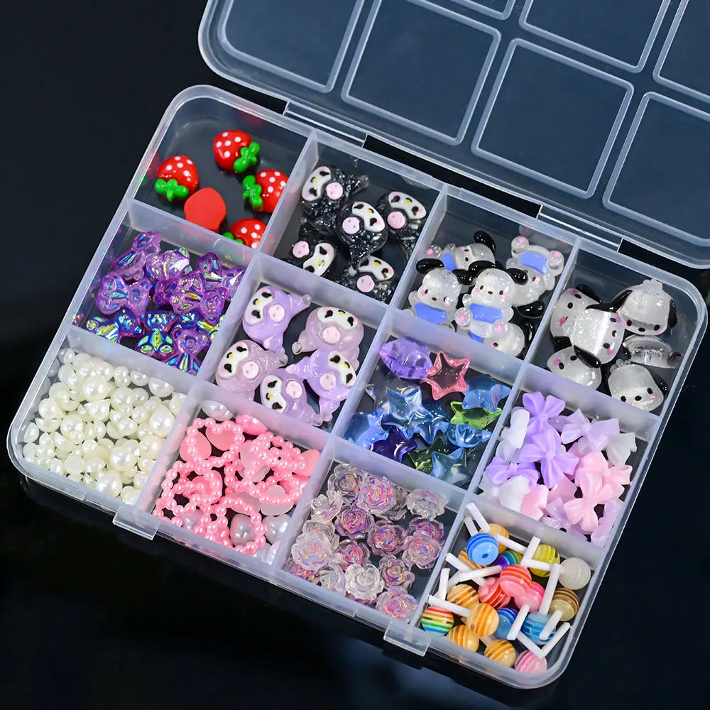 Hello Kitty Nail Charms – 12 Grids Hawaii Black Skin Summer Vibe - Image 22