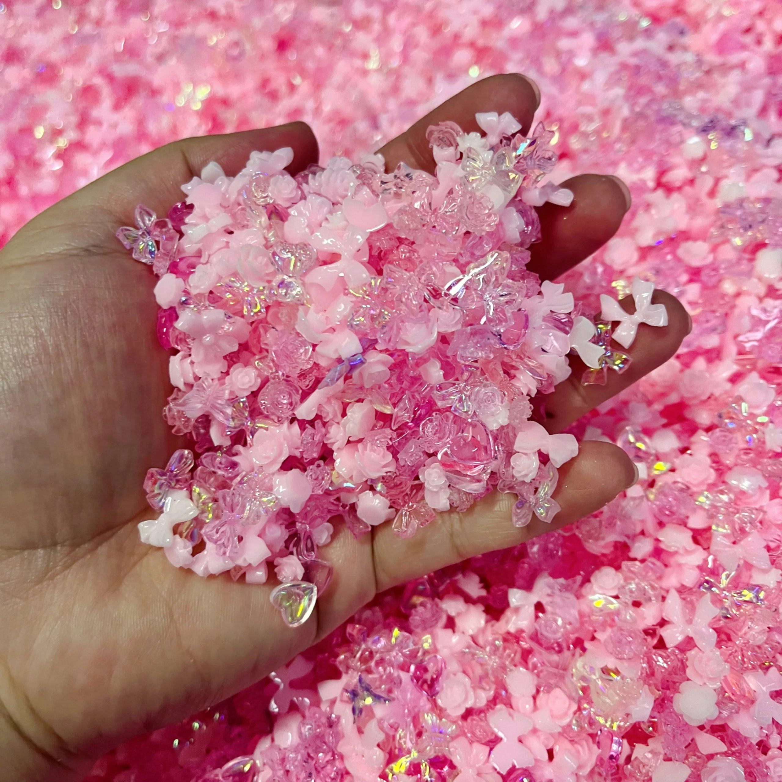 Pink Bowknot Heart Shaped Mixed Nail Decorations - Image 2