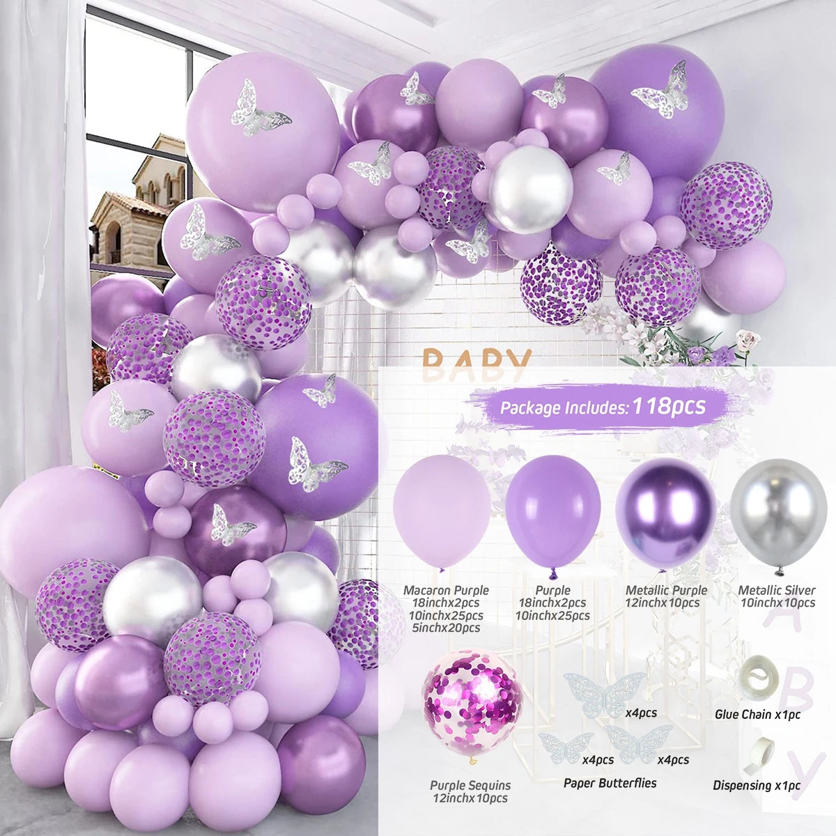 Purple Butterfly Balloon Garland Arch Kit - Image 14