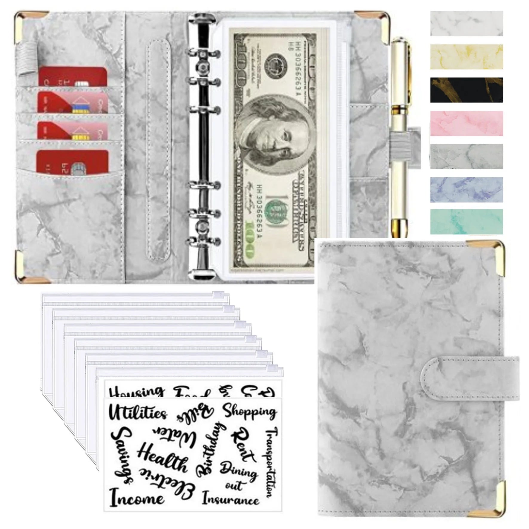 A6 Money Saving Organizer: PU Leather Budget Binder & Marble Notebook - Image 19