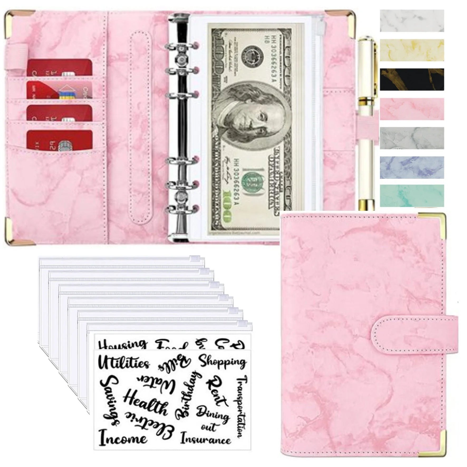 A6 Money Saving Organizer: PU Leather Budget Binder & Marble Notebook - Image 18