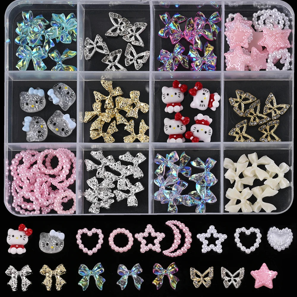 Hello Kitty Nail Charms – 12 Grids Hawaii Black Skin Summer Vibe - Image 47