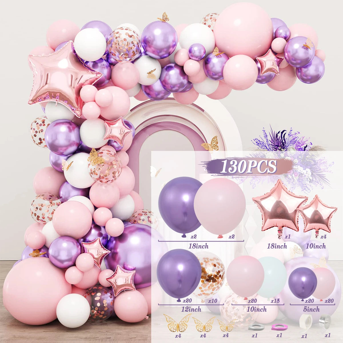 Purple Butterfly Balloon Garland Arch Kit - Image 13