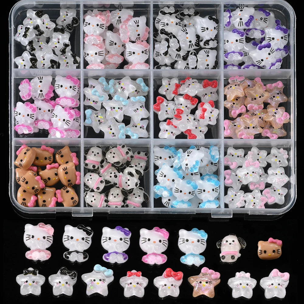 Hello Kitty Nail Charms – 12 Grids Hawaii Black Skin Summer Vibe - Image 42