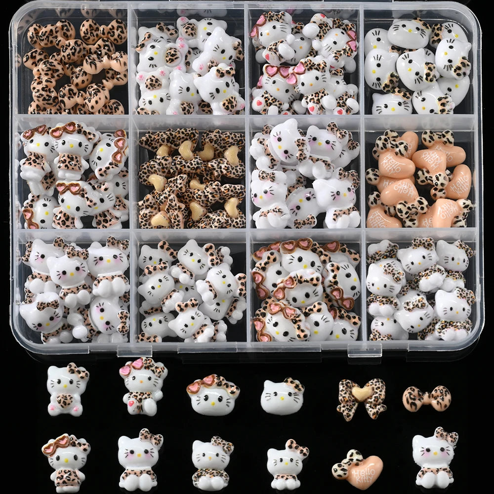 Hello Kitty Nail Charms – 12 Grids Hawaii Black Skin Summer Vibe - Image 40