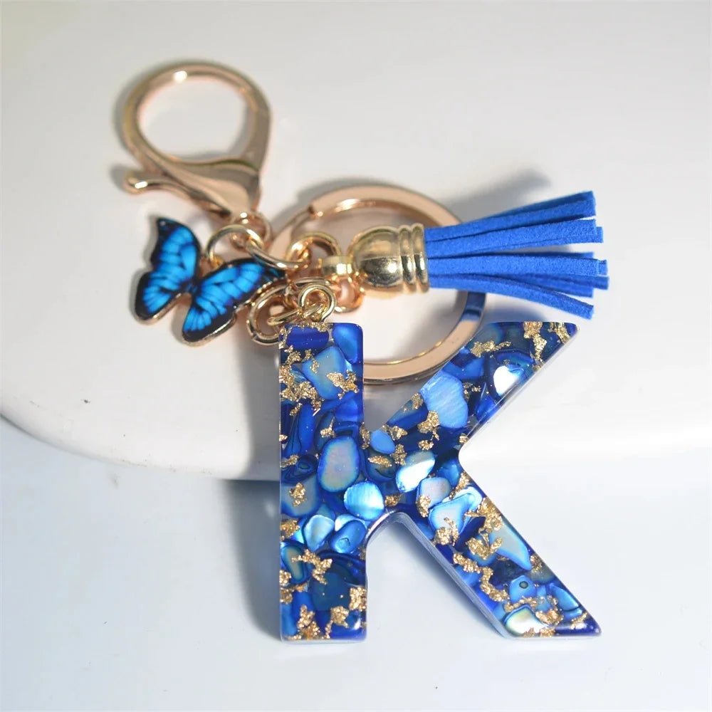 Blue Glazed A-Z Initial Keychain with Butterfly Tassel Pendant – Fashion Gift - Image 17