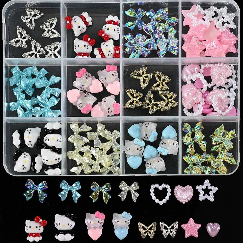 Hello Kitty Nail Charms – 12 Grids Hawaii Black Skin Summer Vibe - Image 17