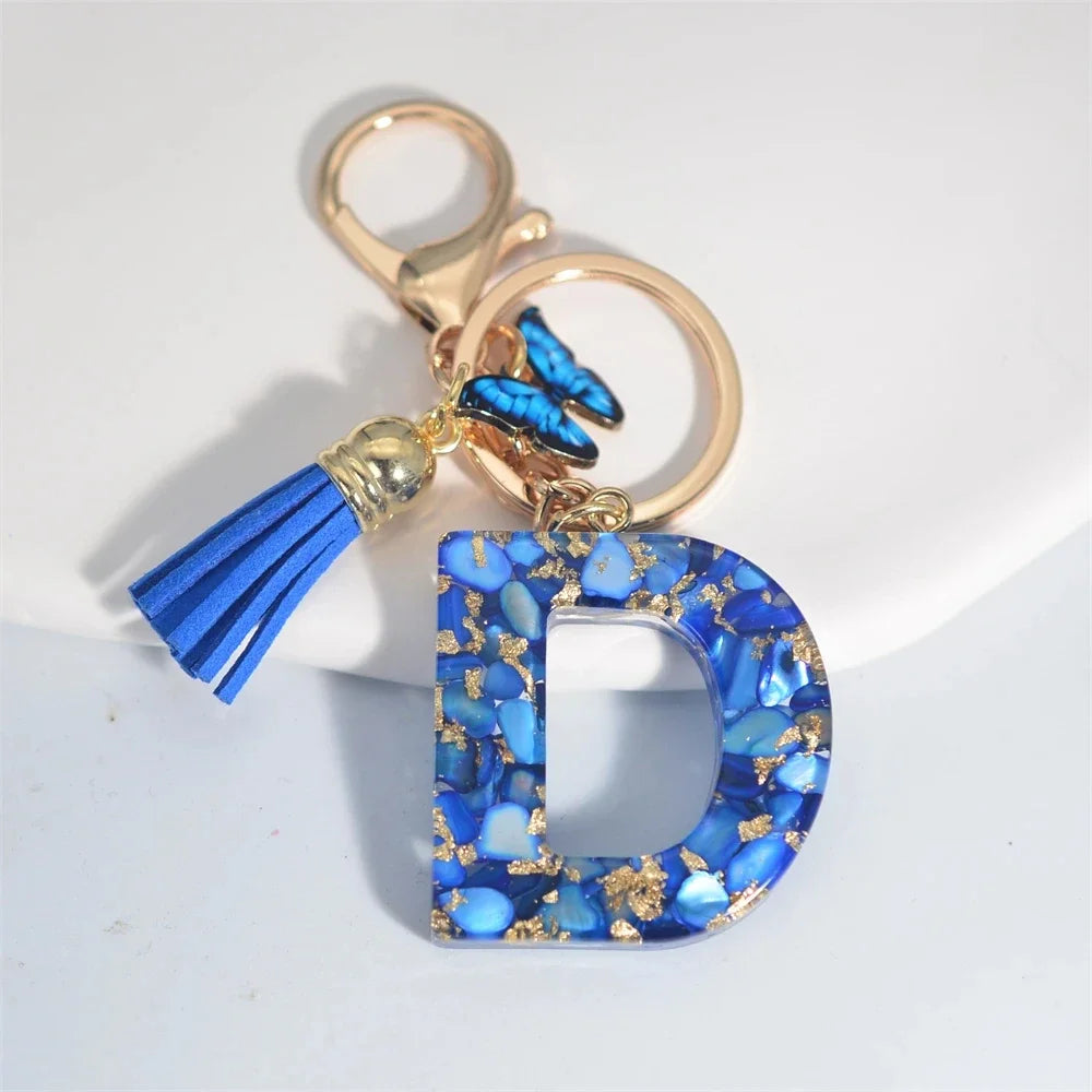 Blue Glazed A-Z Initial Keychain with Butterfly Tassel Pendant – Fashion Gift - Image 21