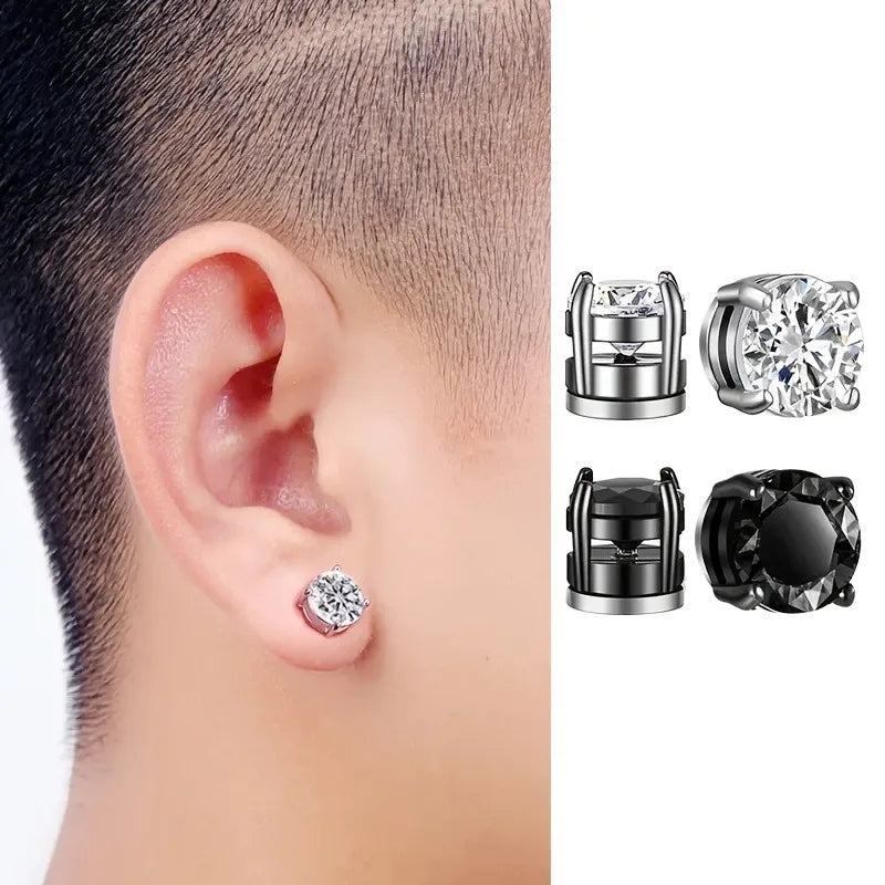 Fashionable Men's Zircon Leaf Magnet Earrings – No Piercing Needed - Image 3