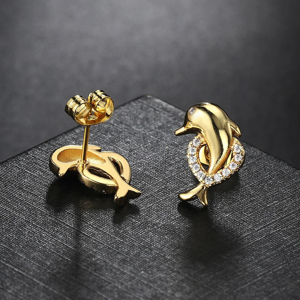 Adorable Dolphin Stud Earrings – Kawaii Gold Heart Jewelry - Image 4