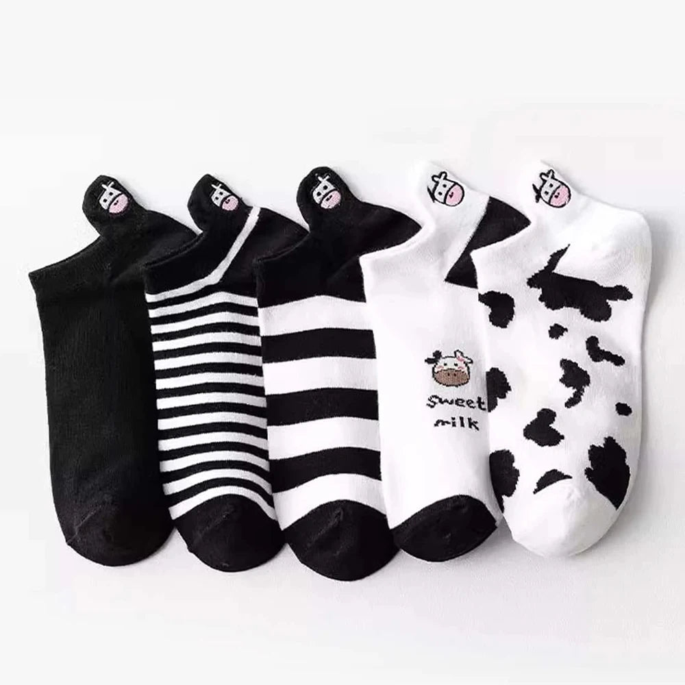 Charming Cartoon Animal Print Short Socks – 5 Pairs for a Playful Wardrobe