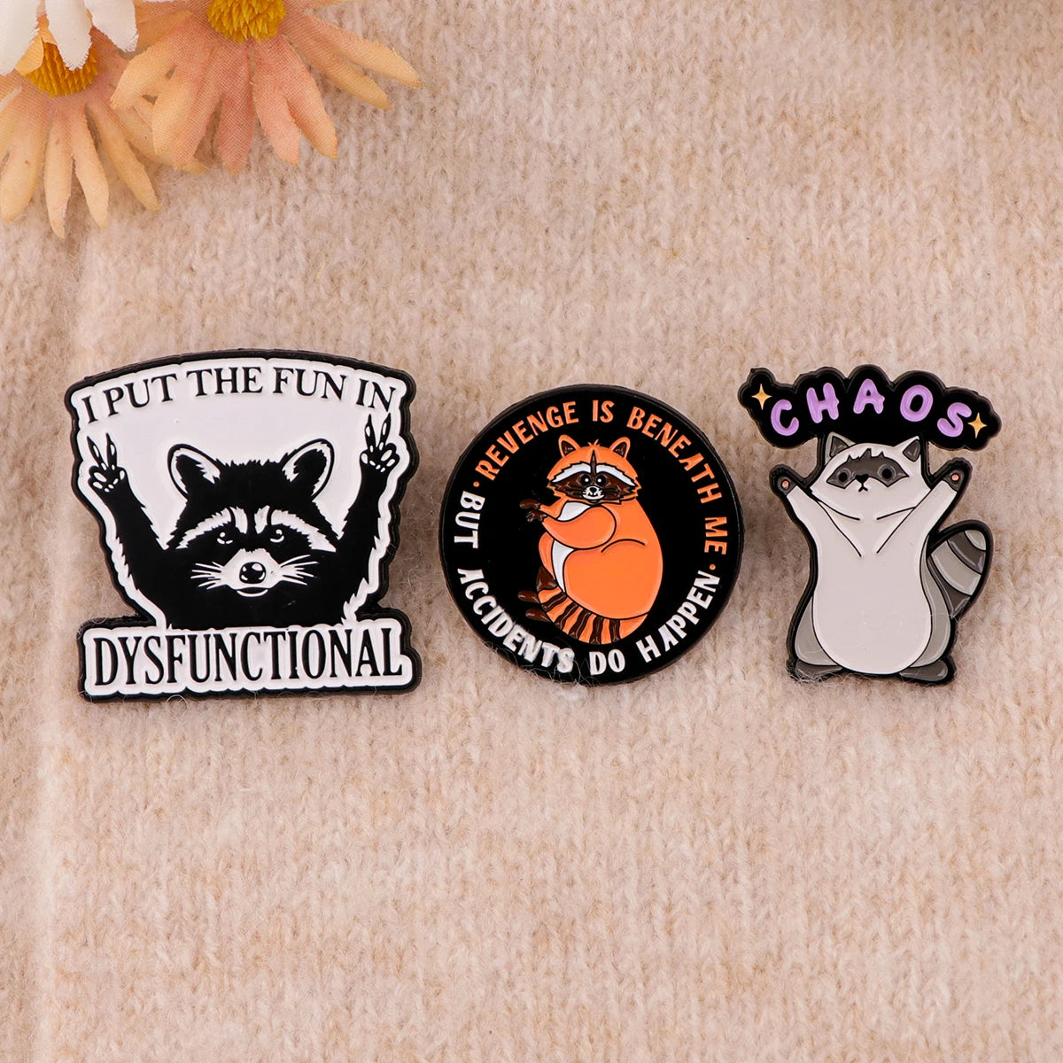 Cute Raccoon Enamel Pins – Funny Quotes Brooches for Women - Image 3
