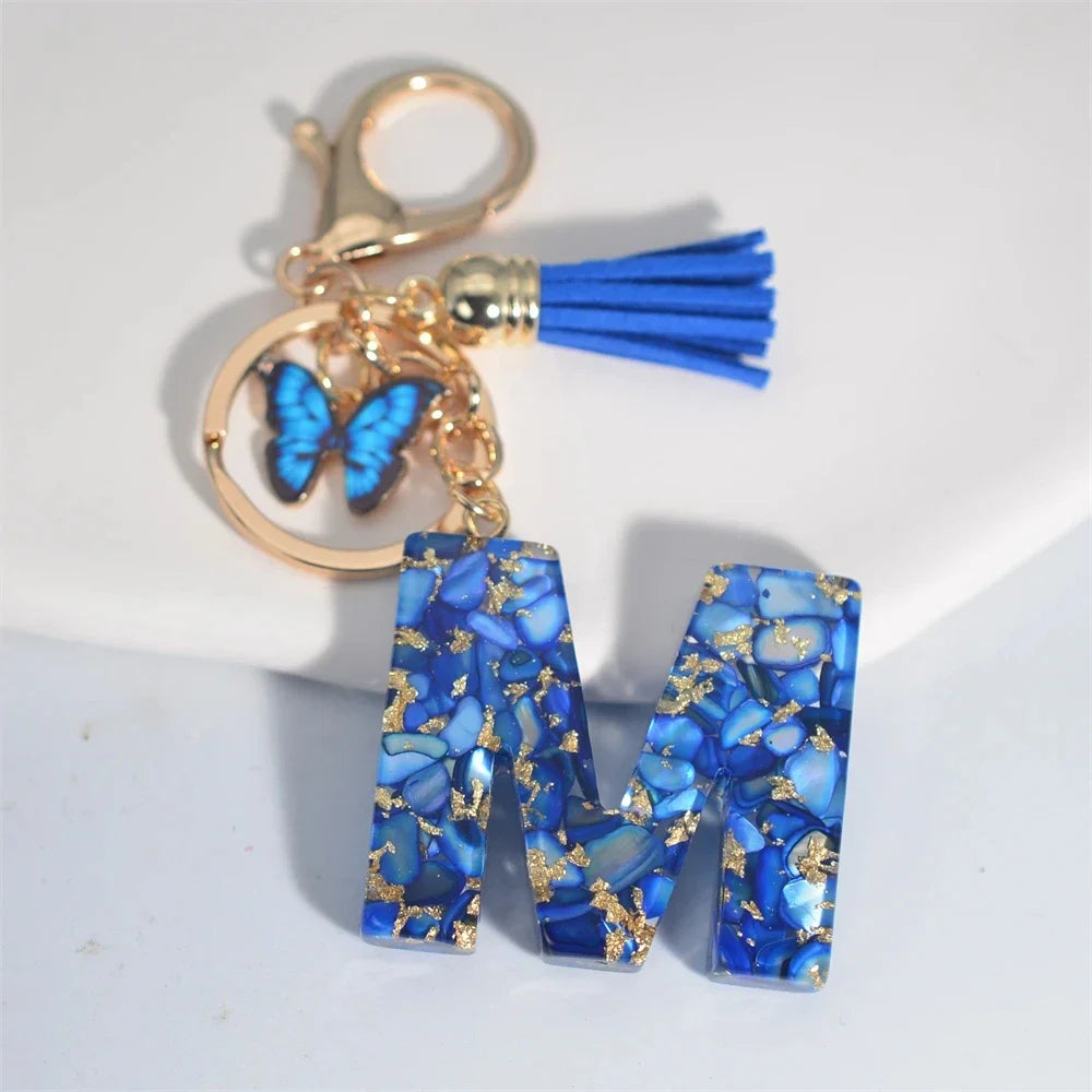 Blue Glazed A-Z Initial Keychain with Butterfly Tassel Pendant – Fashion Gift - Image 13