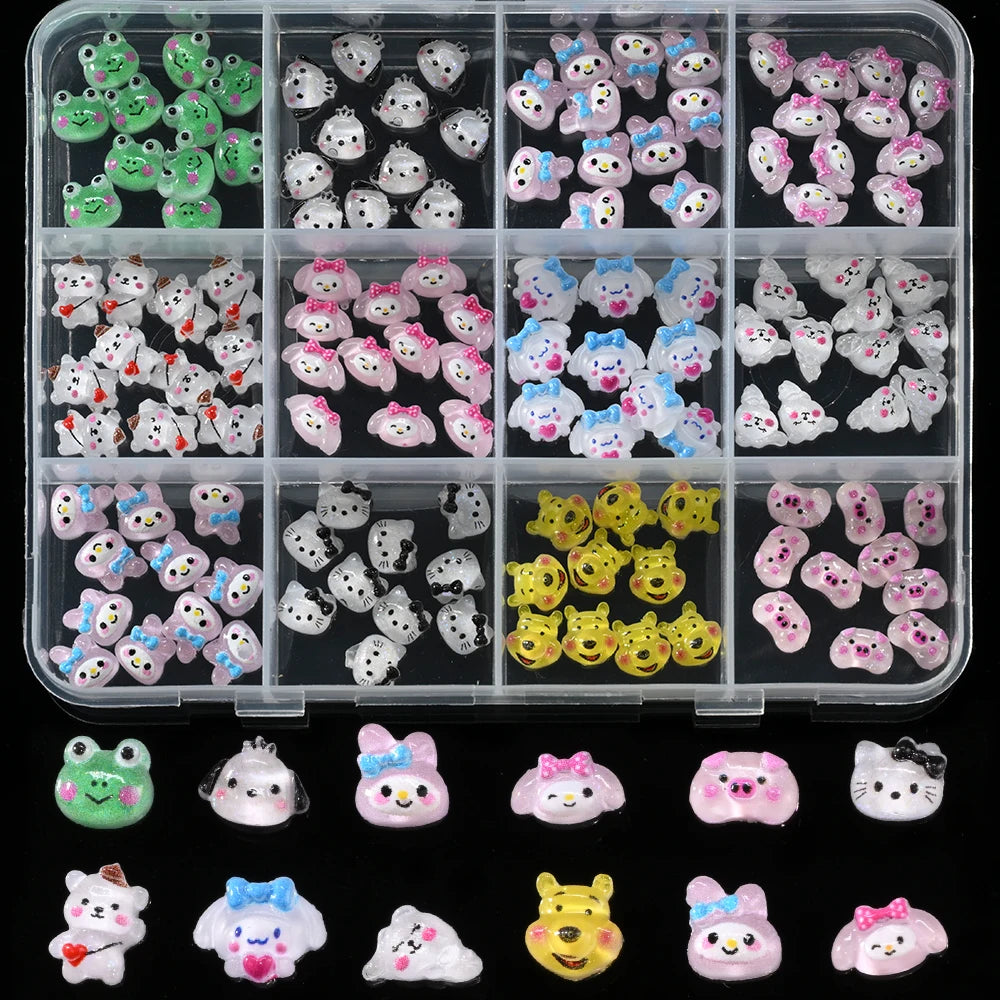 Hello Kitty Nail Charms – 12 Grids Hawaii Black Skin Summer Vibe - Image 13